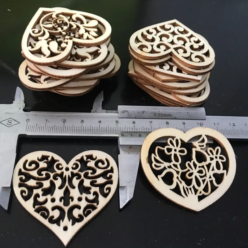 10pcs Heart Wooden Embellishments Crafts Hanging Ornament for Wedding Valentine's Day Gift DIY