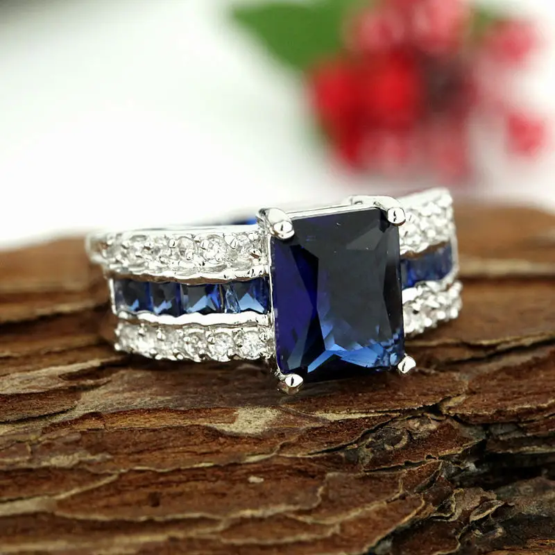 Free shipping shipping> >>>Fashion Jewelry sapphire 925 sterling silver ring size7 8 9 rings