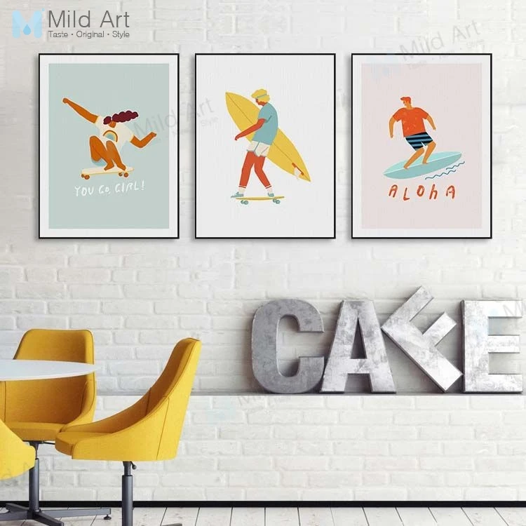 

Color Abstract Hipster Summer Sports Surfing Skate Poster Print Nordic Boy Kids Room Wall Art Picture Home Decor Canvas Painting