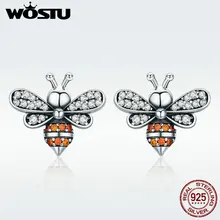 WOSTU Горячий Дизайн Настоящее серебро 925 проба, с милым рисунком пчелы, серьги со шпилькой, для Для женщин S925 ювелирный бренд подарок DXE344