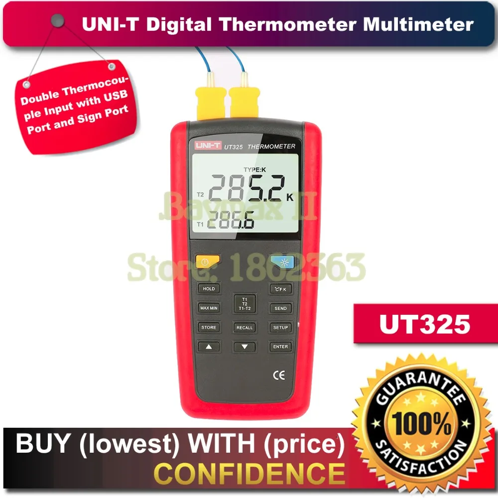 UNI-T UT325 Digital Thermometer Temperature Meter Tester T1-T2 Dual Input with High/Lower Alarm & Auto Calibration UNI-T UT325 Digital Thermometer Temperature Meter Tester T1-T2 Dual Input with High/Lower Alarm & Auto Calibration