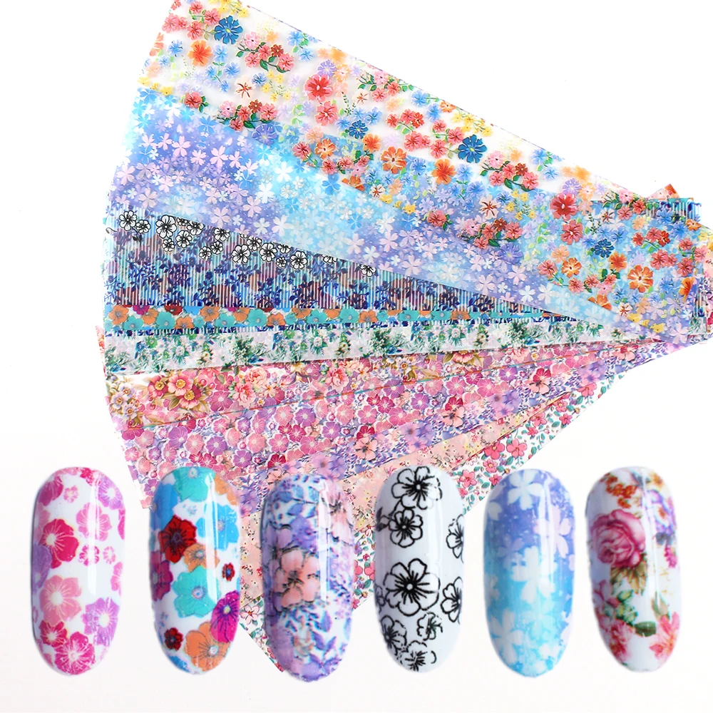 

16Pcs 4*20cm Holographic Nail Foil Transfer Decal Set Nails Stickers Flowers Mix Design Nail Art Manicure Decoration Wraps