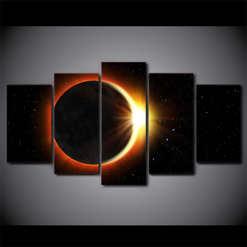 5 Piece Framed HD Printed Eclipse Universe Canvas Artwork Modern Painting Poster Picture For