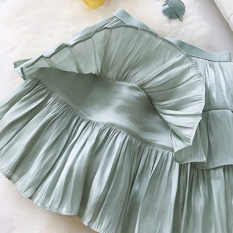 Модная шикарная 2019 атласная плиссированная мини-юбка короткий атласный юбки для женщин высокого качества оборки с эластичной талией юбка