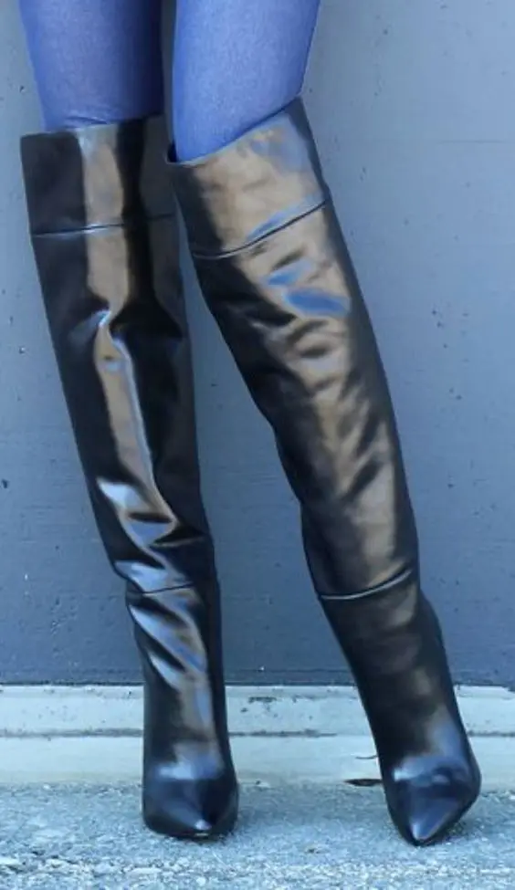 Sestito the genou Classique Femmes Dames Pointu Zipper Retour Talons Hauts Over Solide Noir Bout Nouvelle Bottes De Longues Mode JF1c3TlK