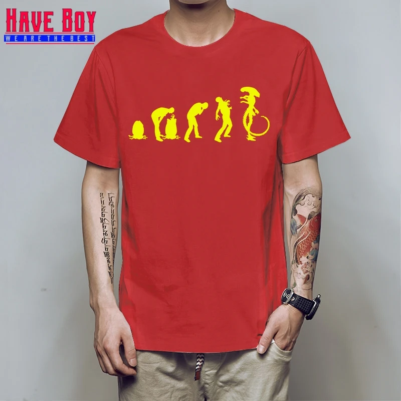 У мальчика для мужчин Эволюция инопланетянина Футболка Лето Прохладный печатных короткий рукав хлопок Эволюция футболки для мужчин HB317 - Цвет: red yellow