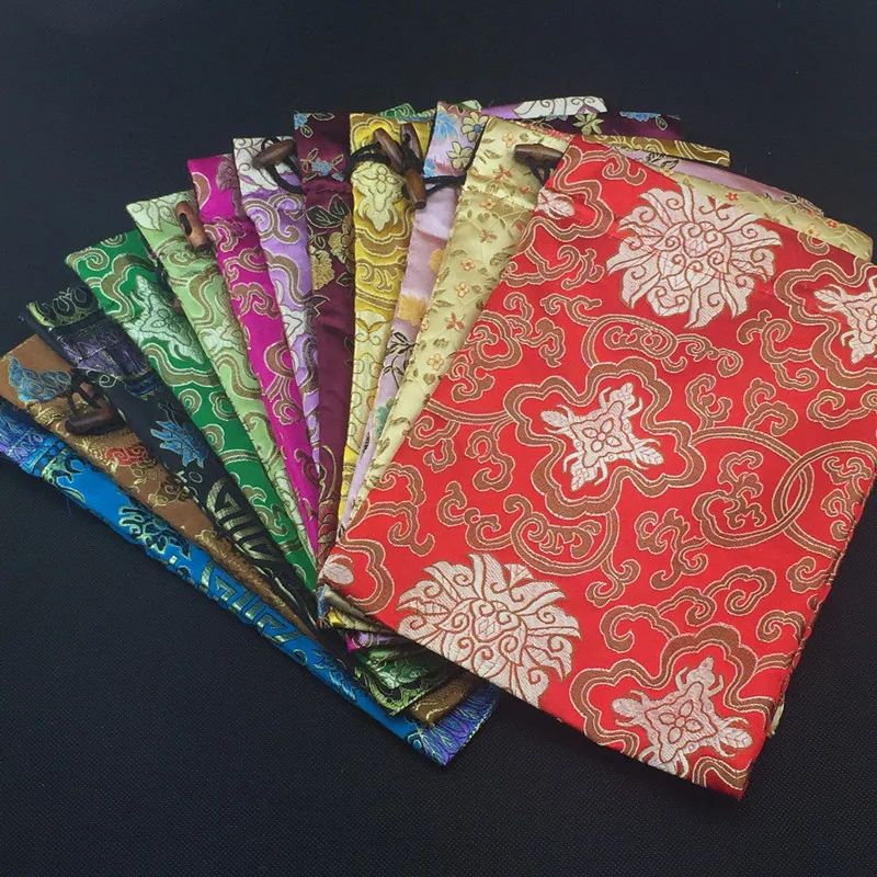 

High End Extra Large Drawstring Bag Christmas Bags Gift Packaging Pouch Bunk Chinese Silk Bag Wedding Party Favor Bags 100 pcs