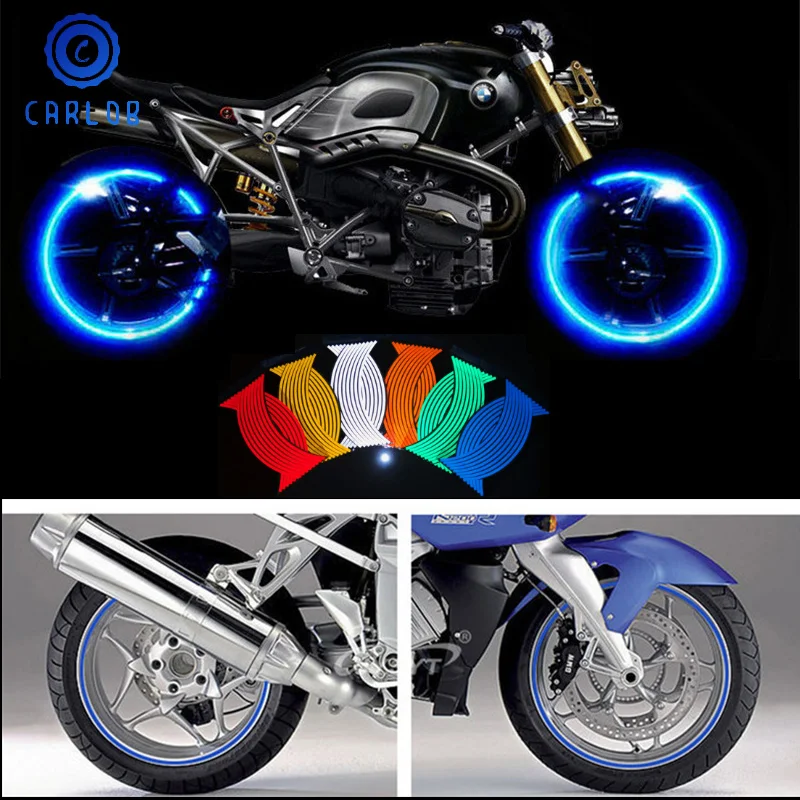 

CARLOB Car Styling 16 Pcs Strips Motorcycle Wheel Sticker Reflective Decals Rim Tape Bike For YAMAHA HONDA SUZUKI Harley BMW