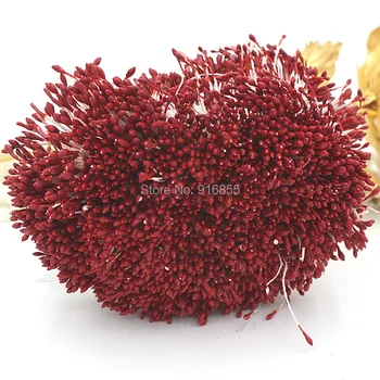 

Free shipping 1800pcs 1mm dark red color Double Heads Artificial pearl Flower Stamen Sugarcraft Card Craft Cake Decoration