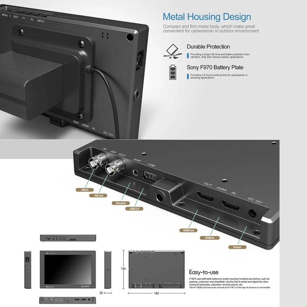 Lilliput FS7 7 дюймов Full HD 1920x1200 4K HDMI 3G-SDI in/out On camera полевой монитор для ZHIYUN Crane 2/DJI RONIN S/FEIYU Gimbal