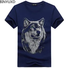 BINYUXD, хлопок, Мужская 3D футболка, Лето, Новое поступление, 3D, Забавный волк, Мужская футболка, большого размера плюс, 5XL, белый, черный, синий