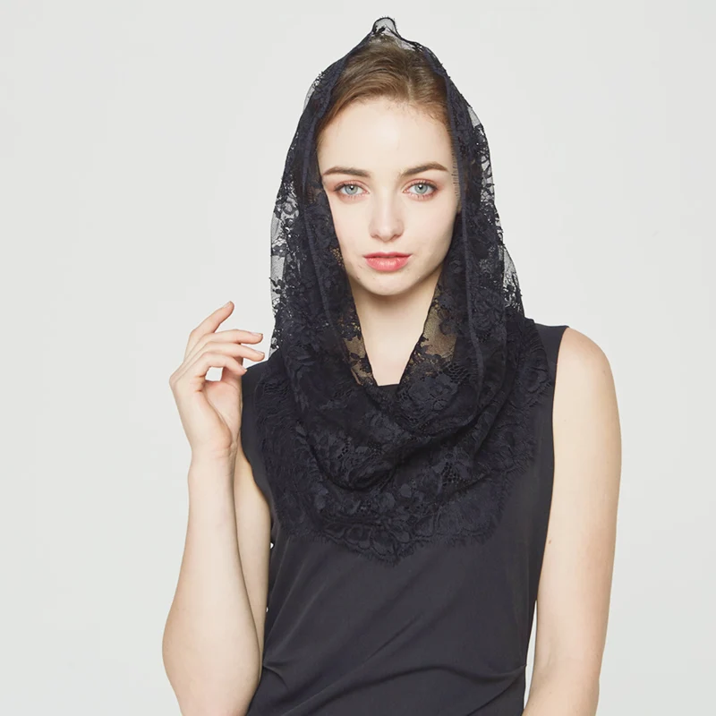 Белый черный кружевной дизайн модные женские кольца шеи шарф традиционные Мантилья для церкви Headcovering тюрбан