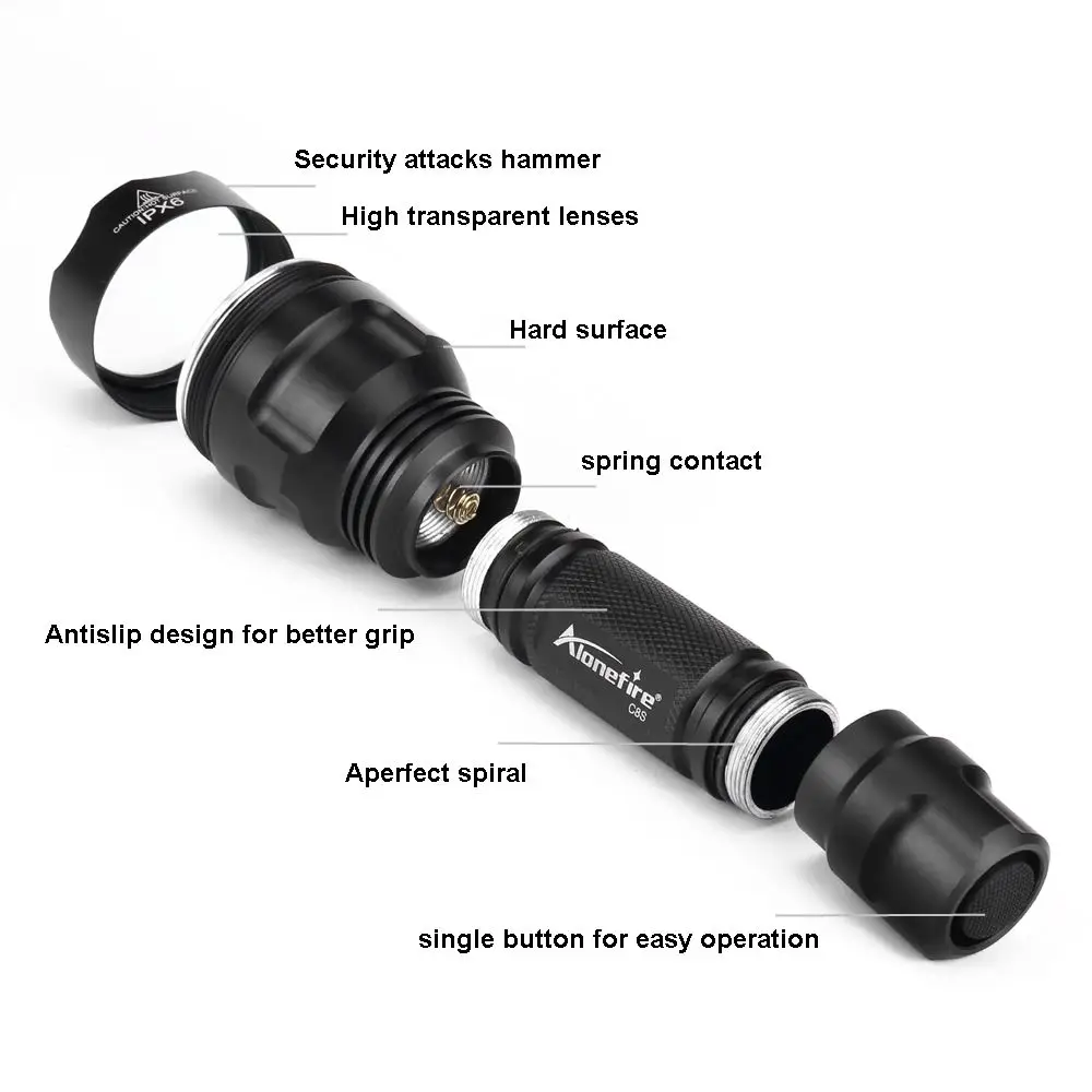 AloneFire C8 CREE XM-L2 T6 светодиодный тактический вспышка светильник фонарь охотничий страйкбол прицел ружья светильник перезаряжаемый аккумулятор 18650