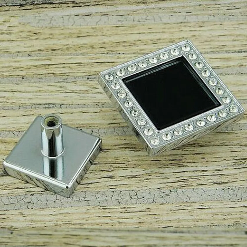 Square Glass Crystal Dresser Knob Shiny Silver Drawer Kitchen