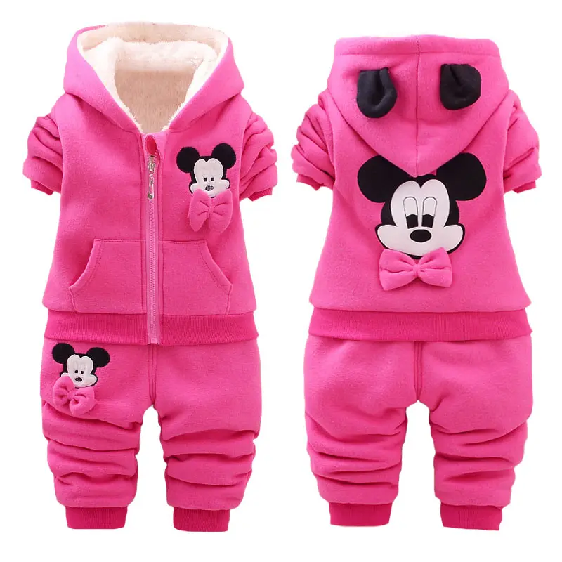 Baby Girls Mickey Mouse Clothing Sets Kids Winter Thicken Cotton Long