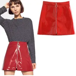 Юбка из искусственной кожи с высокой талией, осенняя юбка-карандаш в стиле стимпанк, уличная юбка-карандаш Harajuku Faldas Cortas Moda Mujer 2018, красный