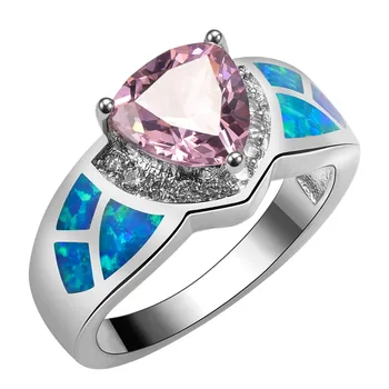 

Pink Crystal Zircon With Blue Fire Opal 925 Sterling Silver Size 6 7 8 9 10 R1536