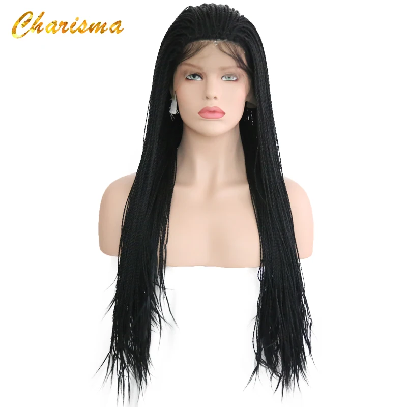 

Charisma More Than 500 Braids Synthetic Lace Front Wigs Handmade 24'' 2X Twist Braids Wigs With Baby Hair For Black Women