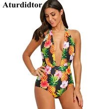 Низкий вырез цветочный Цельный купальник с ананасом женский Бралетт сексуальное платье с лямкой на шее с открытой спиной купальник женский бразильский эластичный