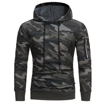 

Mens Camouflage Hoodies Fashion Winter Long Sleeve Pullover Tie Collar Fleece Sweatshirts Sportswear Slim Fit Pullovers 2J1177