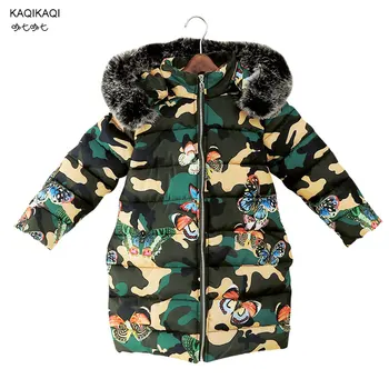 

Girls clothes kids winter thickening cotton jacket girls long style butterfly camouflage warm coat girls top parkas baby outwear