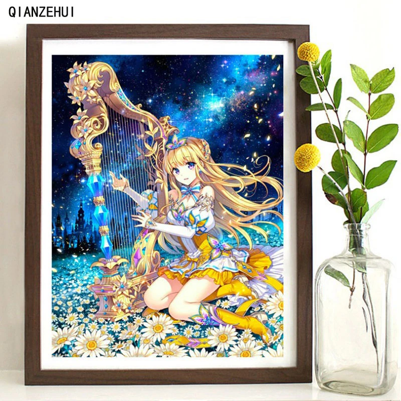 Qianzehui Diy漫画のキャラクターハープガール刺繍 ラウンドダイヤモンドの塗装クロスステッチ 針仕事 ダイヤモンド ペイント Aliexpress