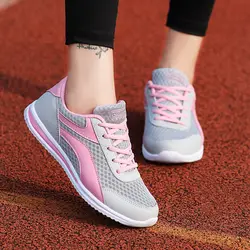 Женские легкие кроссовки спортивная обувь для бега женские воздушная сеть Спортивная Уличная обувь на плоской подошве Удобная кружевная