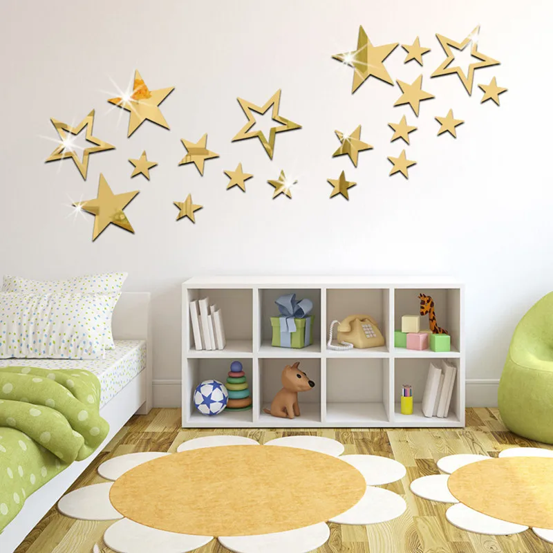 DIY Gold Silvery Star Mirrors Decorative Vinyl Wall Sticker Mirror Kids