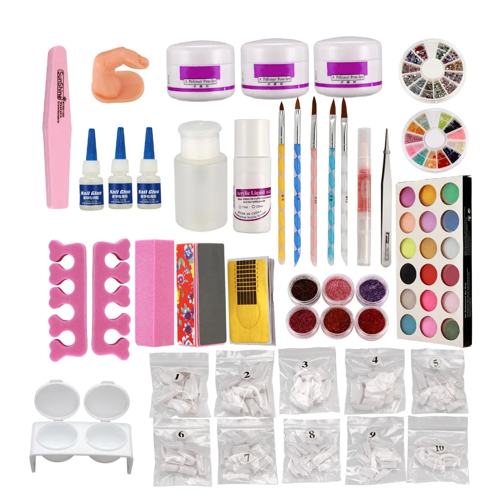 

Anmas rucci Full Acrylic Glitter Powder Liquid Block Brush Glue Tips NAIL ART KIT Set 689# US