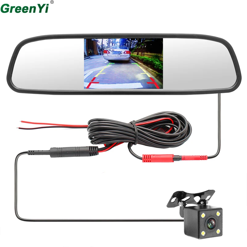 

GreenYi 4.3" Car Rearview Mirror Monitor Rear View Camera Video Auto Parking Kit 4 LED Night Vision Reversing Car-styling