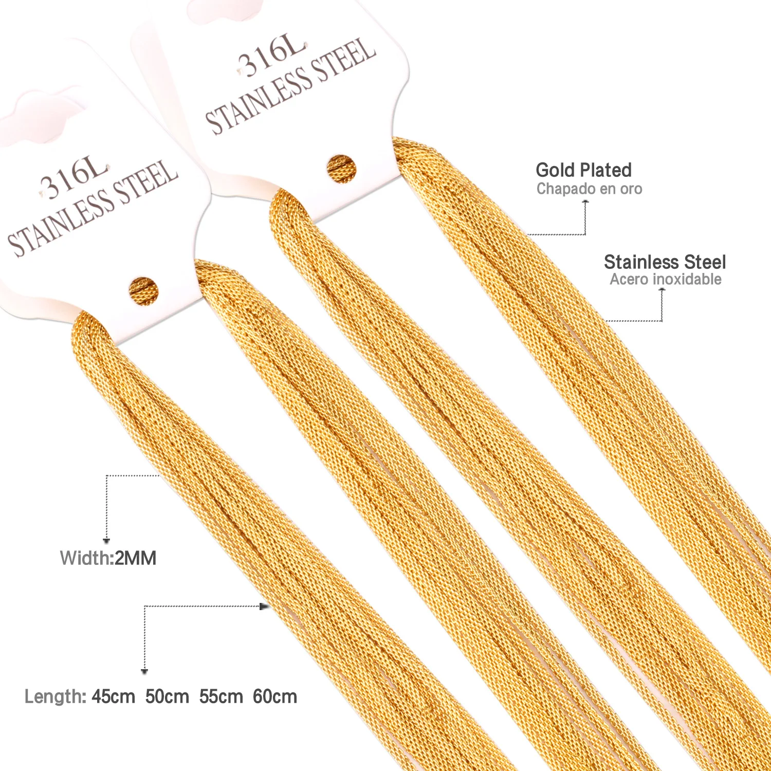 Асон сталь 10 шт./лот 316L нержавеющая сталь цепи ожерелья позолоченные цепи, не выцветает