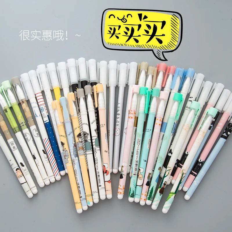 

50 pcs/Lot Kawaii gel pens 10 color ink ballpoint pen Ballpoint 0.38mm 0.5mm Stationery Office School supply lapices escolar