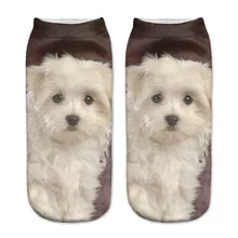 Хлопковые носки унисекс с 3D принтом; милые повседневные стильные женские носки на лодыжке 19 см с принтом собаки; Chaussettes