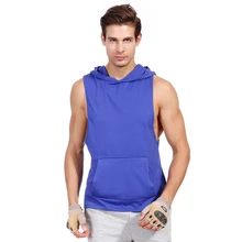 Пот-доказательство мужской жилет тонкий раздел пуловер без рукавов спортивная одежда с карманом с капюшоном дышащий хлопок спандекс жилет с капюшоном