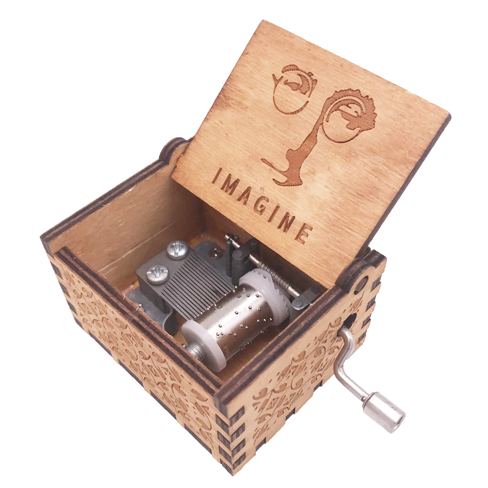 YouTang Music Box Hand Crank Musical Box Carved Wood Musical Gifts Toys for Boys Christmas Gift for Kids,Play Imagine