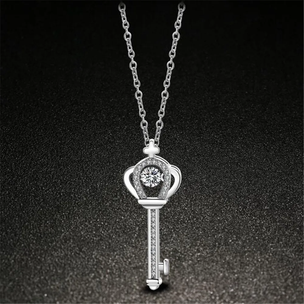 

WQQCR New listing Egyptian Ankh key pendant necklace life 925 silver with Bling rhinestone vintage fashion hip hop jewelry