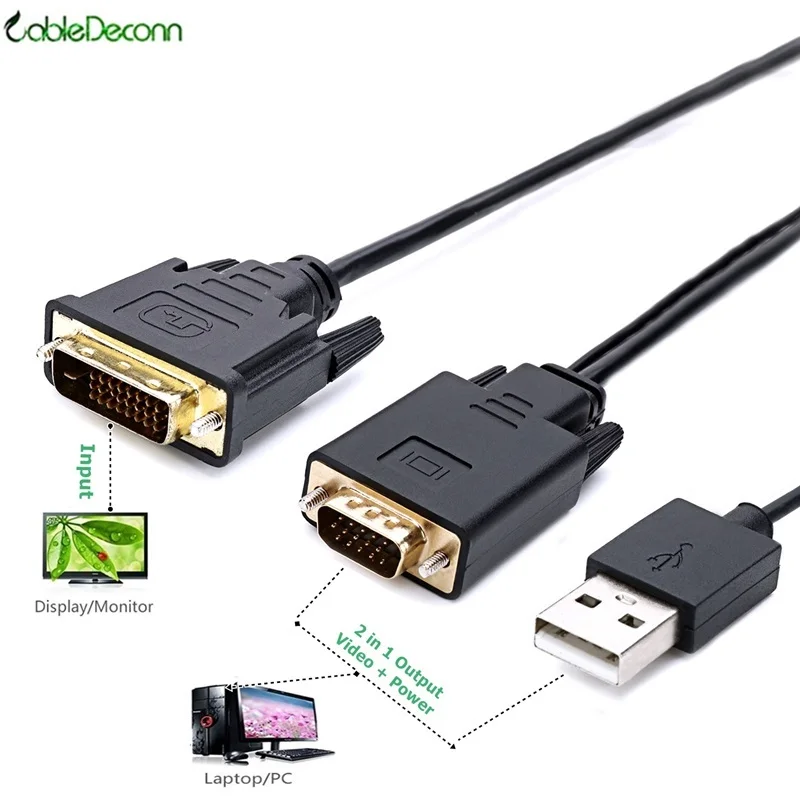 Cabledeconn VGA DB15 Pin untuk DVI 24 + 