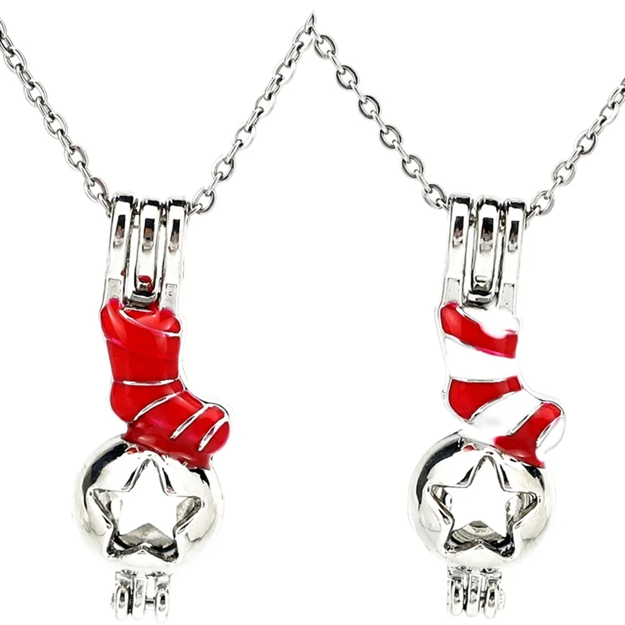 Цвета Эмаль Рождество Санта-носки Звезда бусины клетка-медальон подвеска Духи Диффузор жемчужина клетка Цепочки и ожерелья