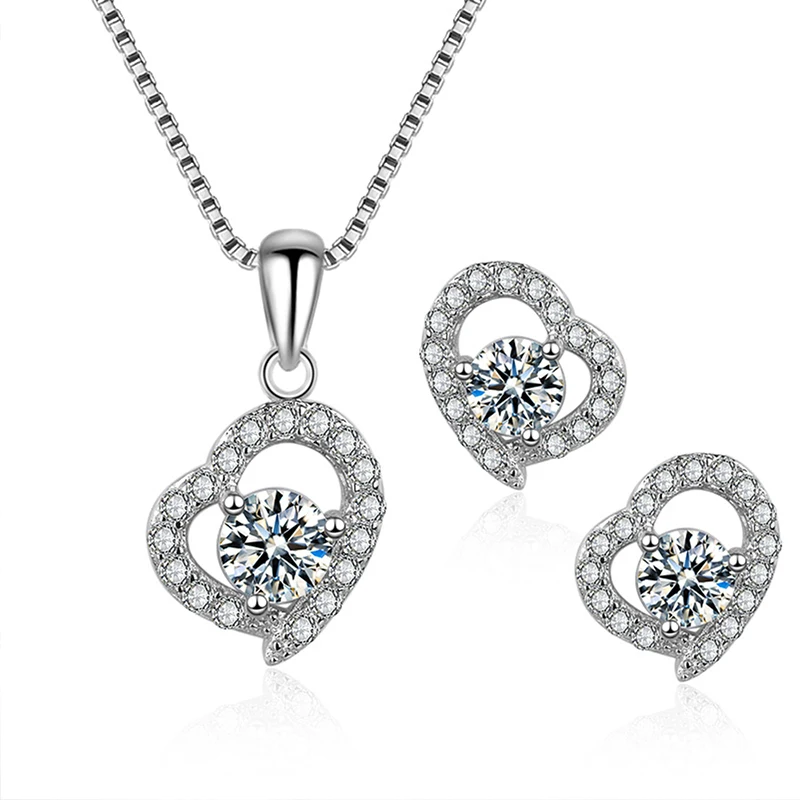 Fashion Cubic Zircon Hypoallergenic Silver Jewelry Sets For Women