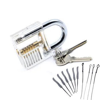 

Clear Padlock Practice Lock Pick Set with Broken Key Extractor Set Locksmith Tool Key Removing Removal Hooks Lock Kit