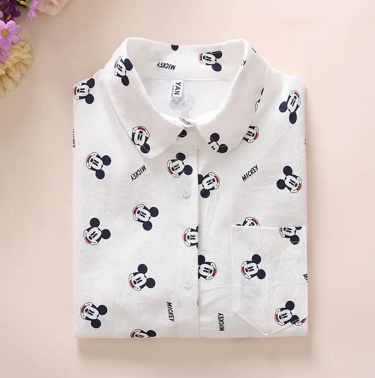 Acheter Femmes Coton Chemises 2018 Printemps Nouveau Manches Longues Dessin Animé Blanc Imprimé Blouses Chemises Femmes Tops Blusas Blouse Féminine