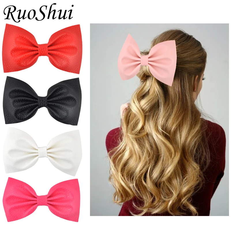 

Ruoshui 5 Inch Synthetic Leather Hairpins Girls Hair Bows Clips Alligator Clips Woman Hair Accessories Ladies Headwear Barrettes