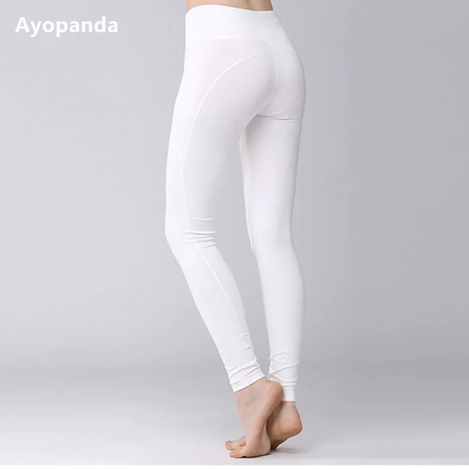 Drop Shipping Women White Fitness Leggings Solid High Waist Yoga Pants