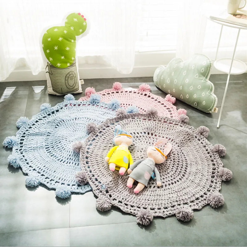 

Round Cotton Carpets Baby Play Mat with Balls Around Children Toy Baby Photography Props Nordic Style Kids Room Decor Handmade