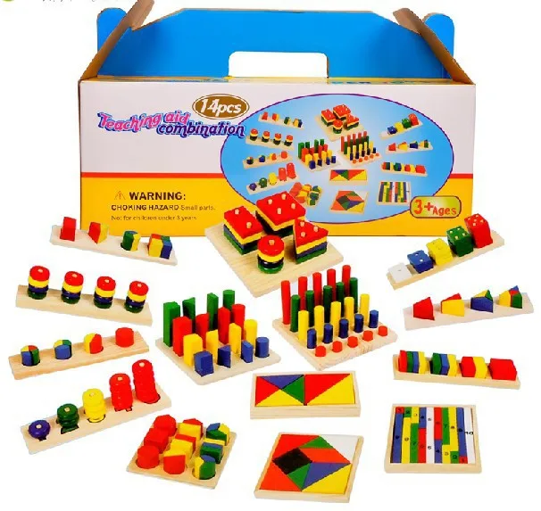 

14pcs Montessori Educational Wooden Toys Mathematics Materials Set Graphics Childhood Preschool Constructor Model Building Kids