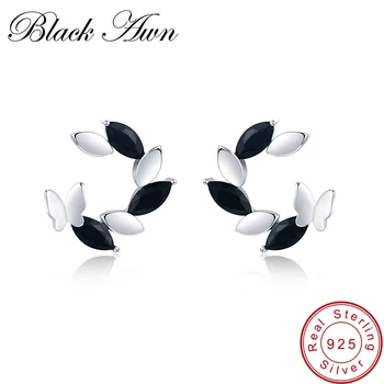 

New Birthday Present 925 Sterling Silver Jewelry Engagement Stud Earrings for Women Cereer Black Spinel Female Earring II010