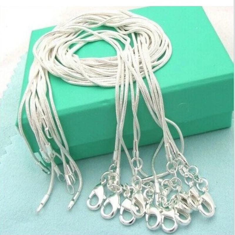 

10pcs/lot Promotion! wholesale 925 sterling silver necklace, silver fashion jewelry Snake Chain 1mm Necklace 16 18 20 22 24"