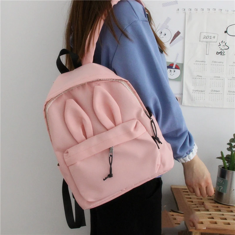 Япония и Корея стиль Harajuku Kawaii заячьими ушками серый Оксфорд рюкзак Mori прекрасный элегантный дизайн Розовый школьный ранец сумка для