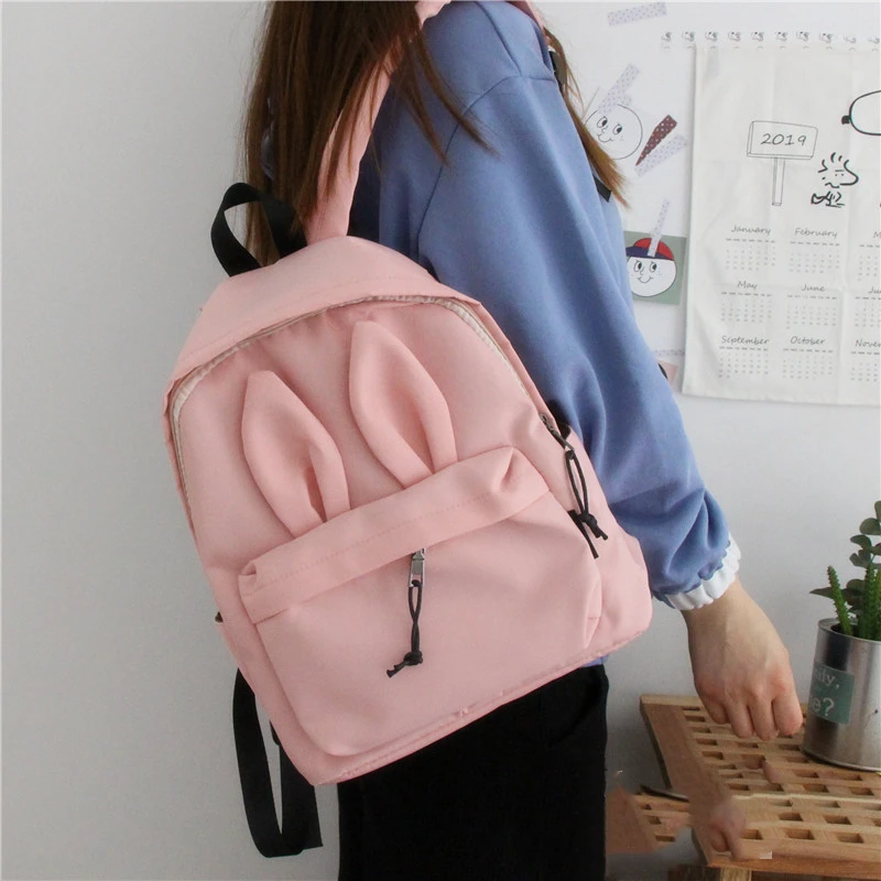 

Japan and Korea Style Harajuku Kawaii Rabbit Ear Gray Oxford Backpack Mori Lovely Preppy Style Pink Satchel School Bag For Girls