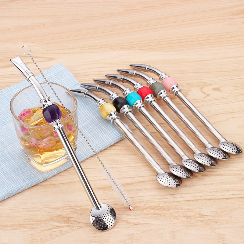 Straw Filter Colorful Stainless steel Mixer 2 in 1 Straws Drinking Tea